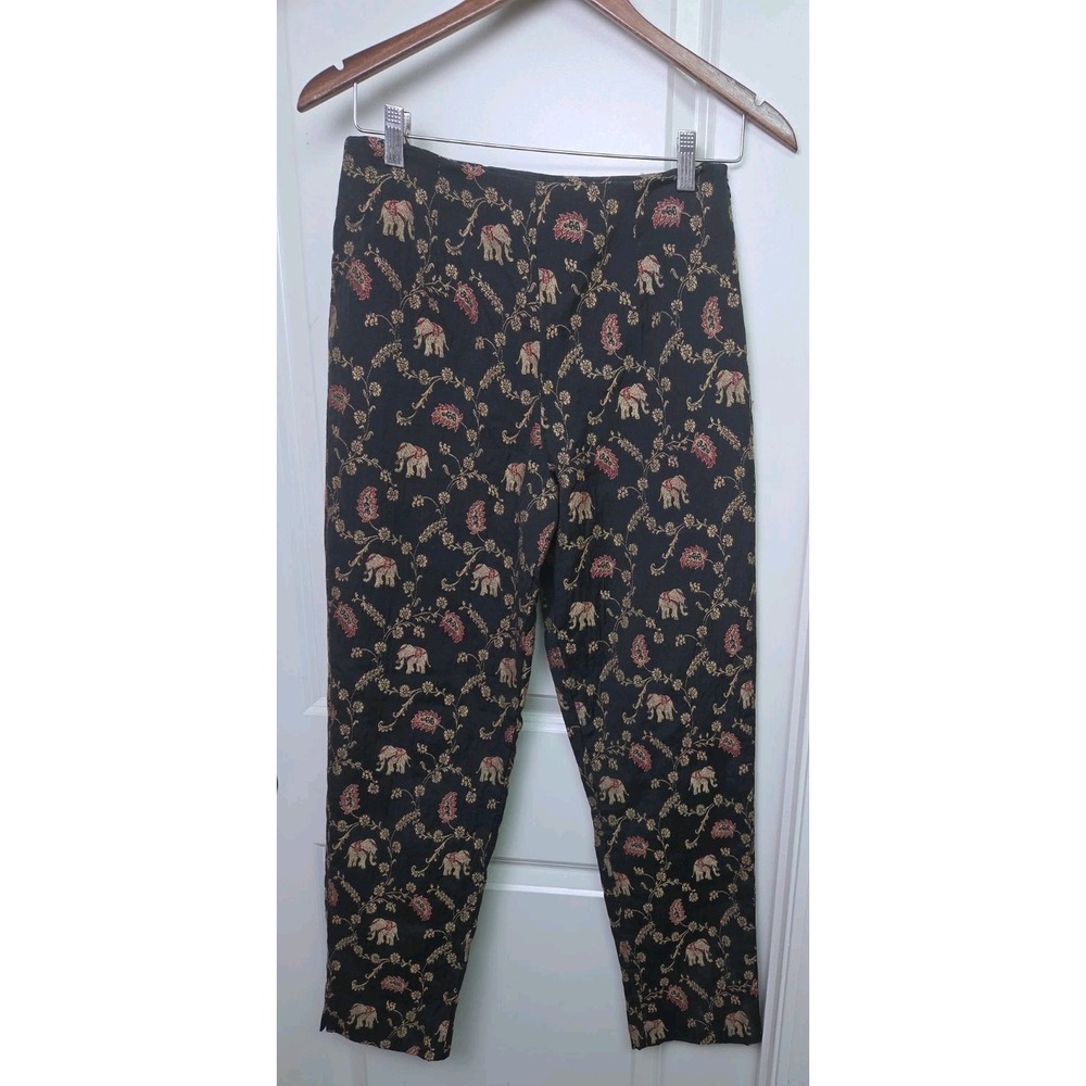 Vintage Tapestry Elephant Floral Paisely Woven Pants 80s Sharon Endick Size 6 8